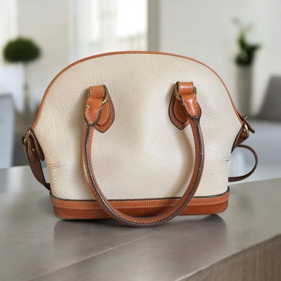 Vintage Dooney & Bourke Norfolk Satchel Bone Leather With British Tan Trim All-W - Picture 3 of 14